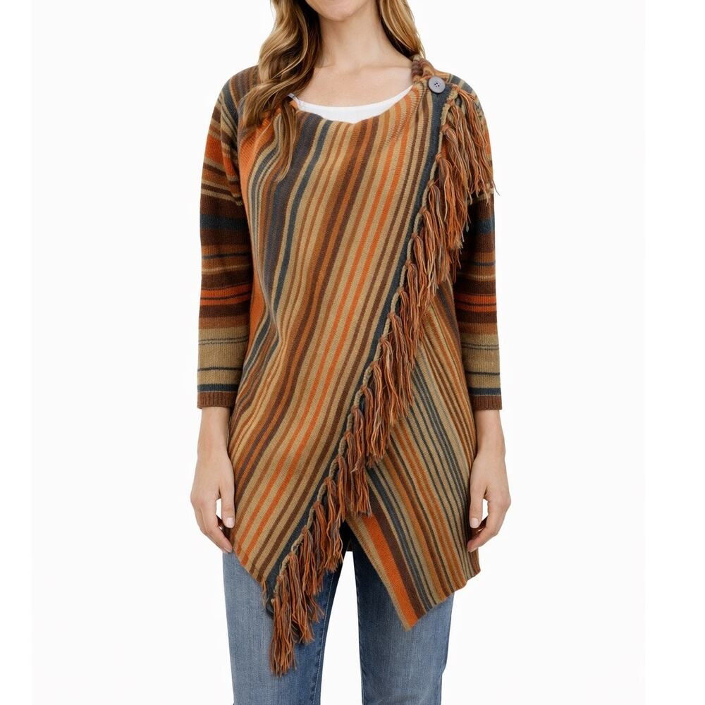 Womens Boho Fringe Woven Shawl Sz Med Hippie Cardigan Southwestern Cozy Layer‎